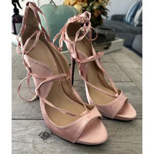 Pink Satin Sandals Open Toe Strappy Classy Stiletto Heels